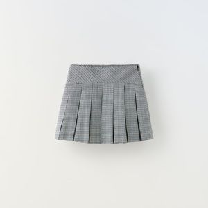 HOUNDSTOOTH BOX PLEAT SKIRT SIDE ZIP